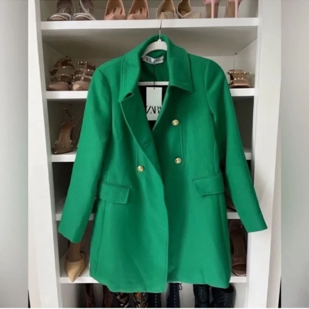 New Green Coat Jacket BUTTONED TAILORED GREEN Size XS